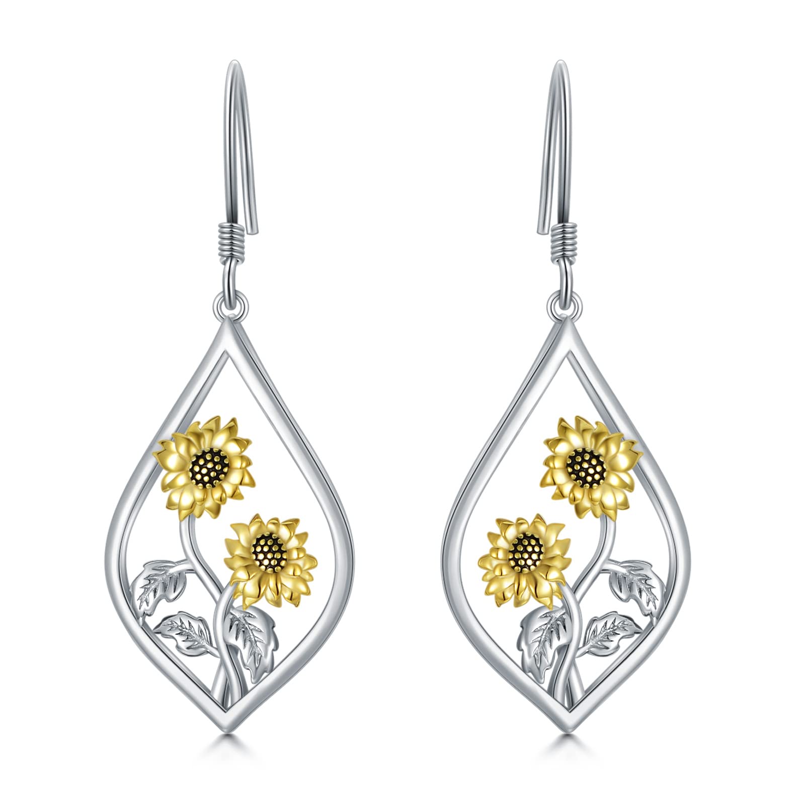 Sunflower Earrings Sterling Silver Flower Floral Dangle Dangling Drop Charm Earrings Boho Jewelry Christmas Gifts for Women