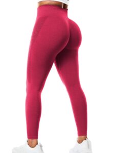 voyjoy athletic workout scrunch leggings for women high waist seamless gym pants tummy control amplify tights rose red xl