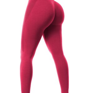 VOYJOY Athletic Workout Scrunch Leggings for Women High Waist Seamless Gym Pants Tummy Control Amplify Tights Rose Red XL