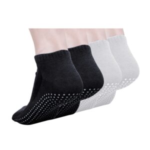 doovid non slip socks unisex sports socks with grips yoga socks low cut pilates socks cotton sleep socks 4 pairs black & light grey