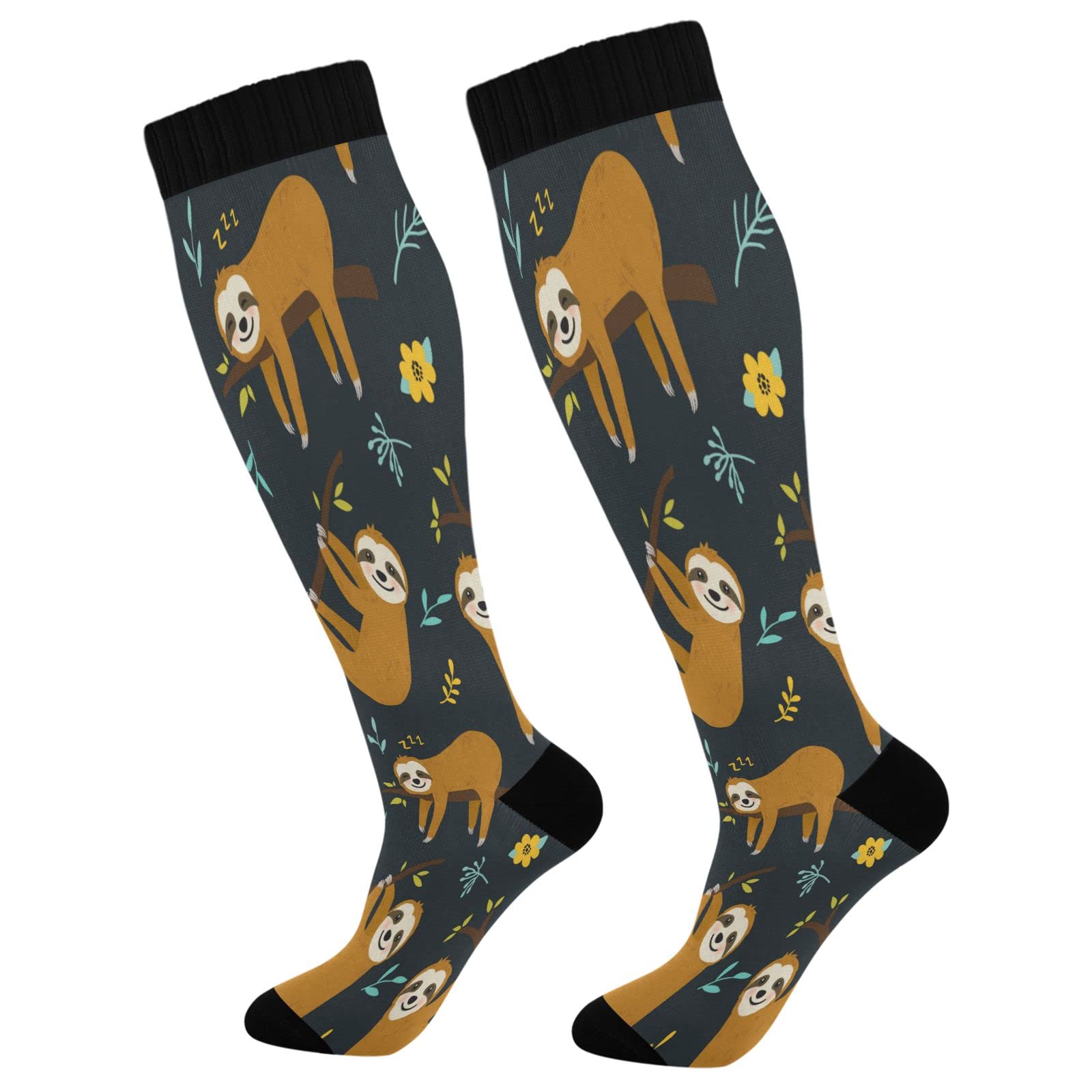 Kigai Cute Cartoon Sloth Pattern Compression Socks for Women & Men Circulation-Best for Running,Nurse,Travel,Cycling