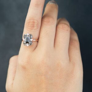 Natural Black Diamond Engagement Ring Marquise Rose Cut Salt and Pepper Diamond Ring Rose Gold Finish 925 Silver (6)