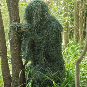 Seeutek Ghillie Suit 6 in 1 Gilly Suit, 3D Camouflage Hunting Apparel Gillie Suit Bush Costume Including Jacket, Pants, Hood, Carry Bag and Camo Tapes, Suitable for Men Hunting