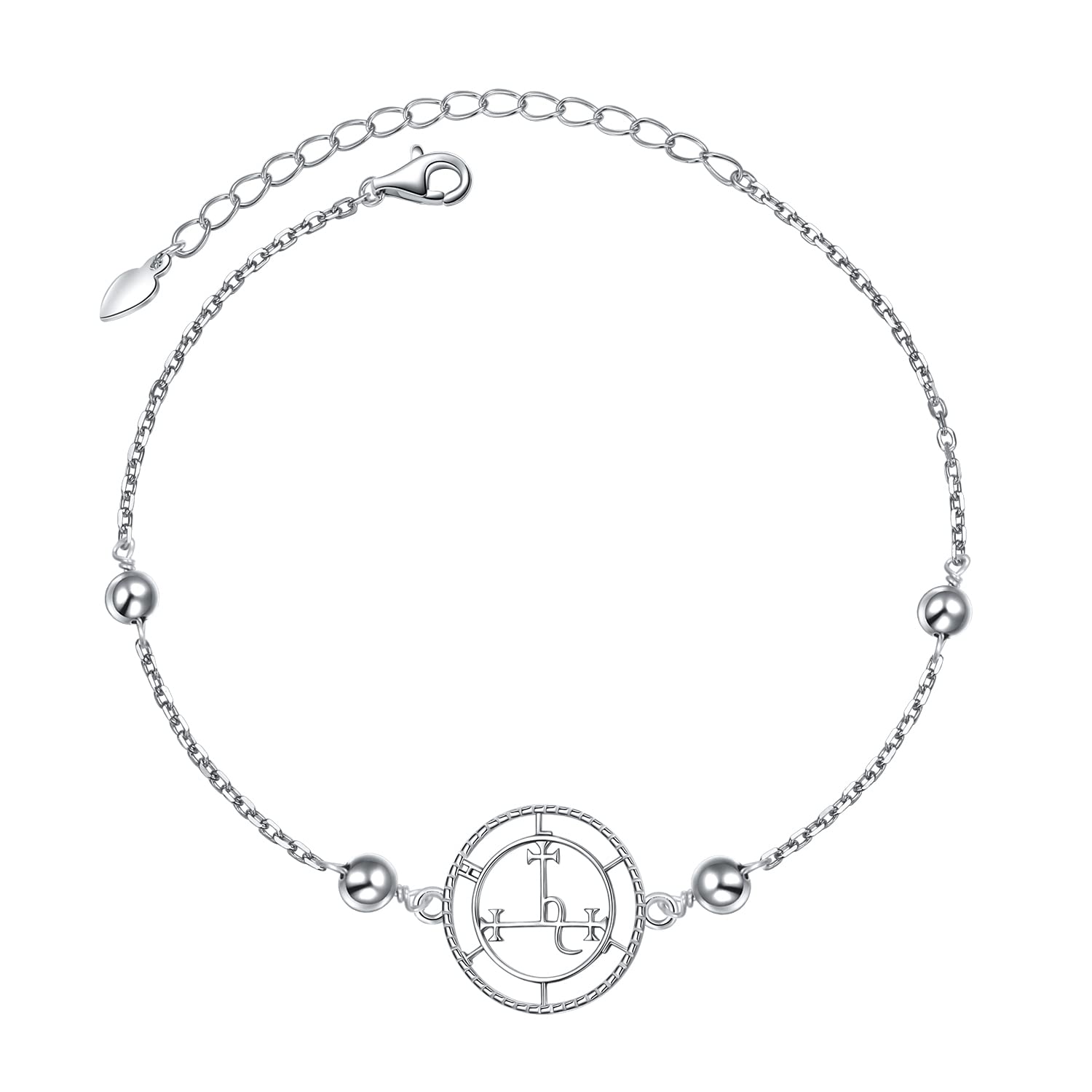 Sigil of Lilith Bead Link Bracelets S925 Sterling Silver Sigil of Lilith Bracelets Link Jewelry Gifts for Women Bead Chain 7+2 inches