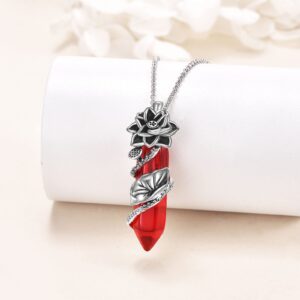 CRMAD Lotus July Flower Necklace for Women Sterling Silver Red Quartz Healing Stone Crystal Jewelry Mothers Day Birthday Gifts for Mom (07-July)