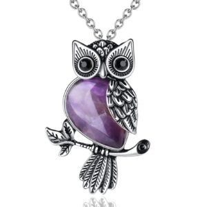 maibaota owl necklace for women, chirstmas owl gifts for women, amethyst necklace, natural crystal owl jewelry