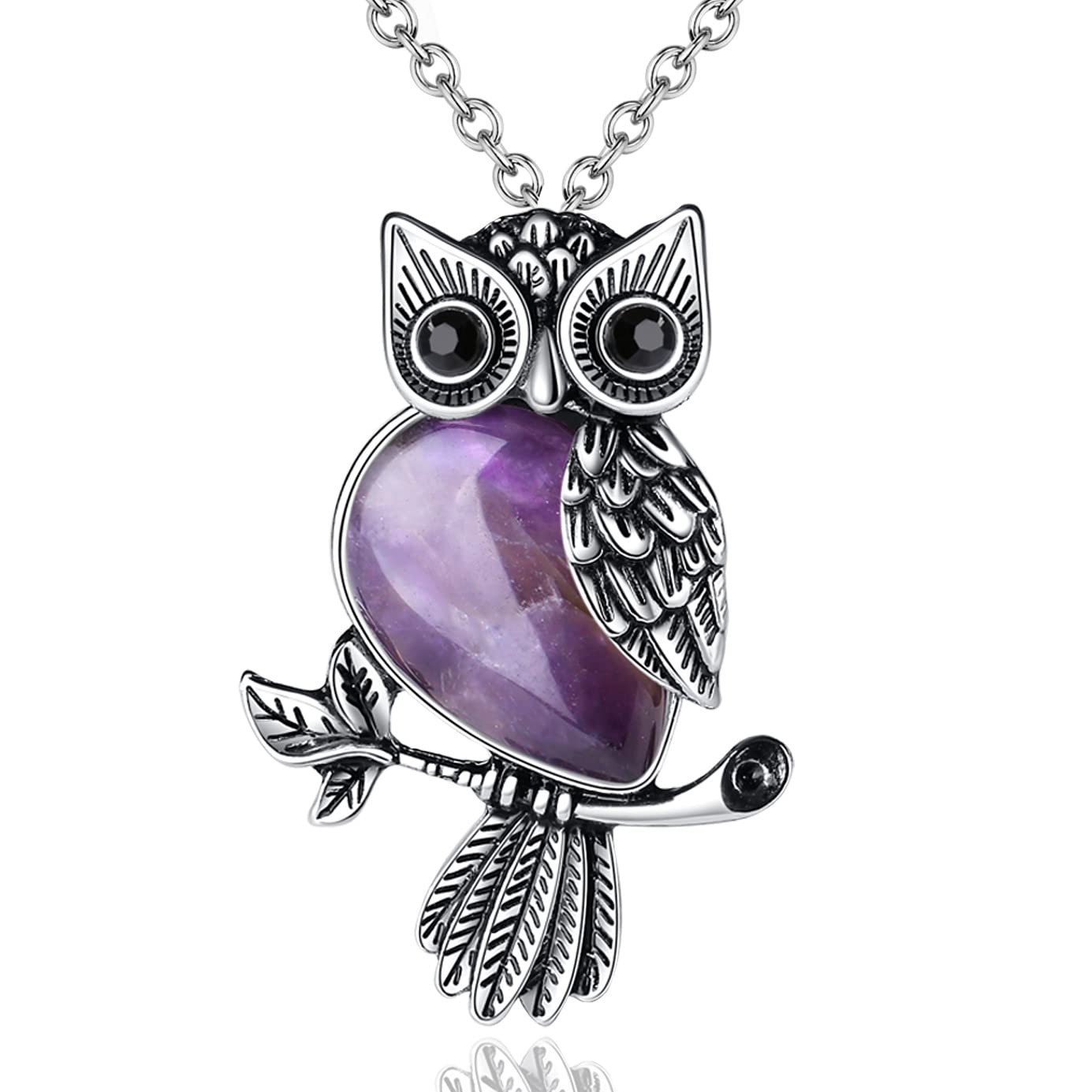 MAIBAOTA Owl Necklace for Women, Chirstmas Owl Gifts for Women, Amethyst Necklace, Natural Crystal Owl Jewelry