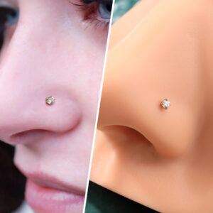 COCHARM 10k Solid Gold Clear CZ Nose Stud 20g 10K Yellow Gold Nose Screw Nose Rings Hypoallergenic S Shape Nose Piercing For Women Men