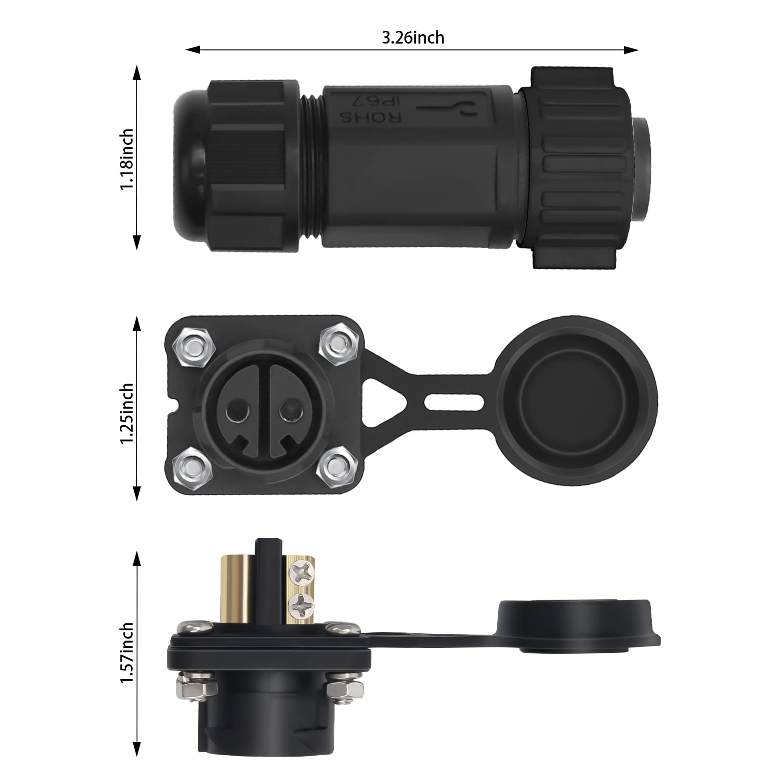 Trolling Motor Plug Receptacle Set,Boat Power Connector Plug,Waterproof Connector for Trolling Motor/Downrigger,12/24/36/48 Volt Boat Marine Power Connector(Black)…