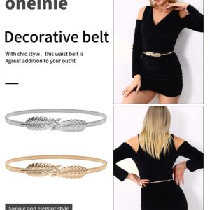 onenine Gold belt for women's dress,elastic pendant chain belt,gold chain belt, Gold & Silve (jinse shuye)