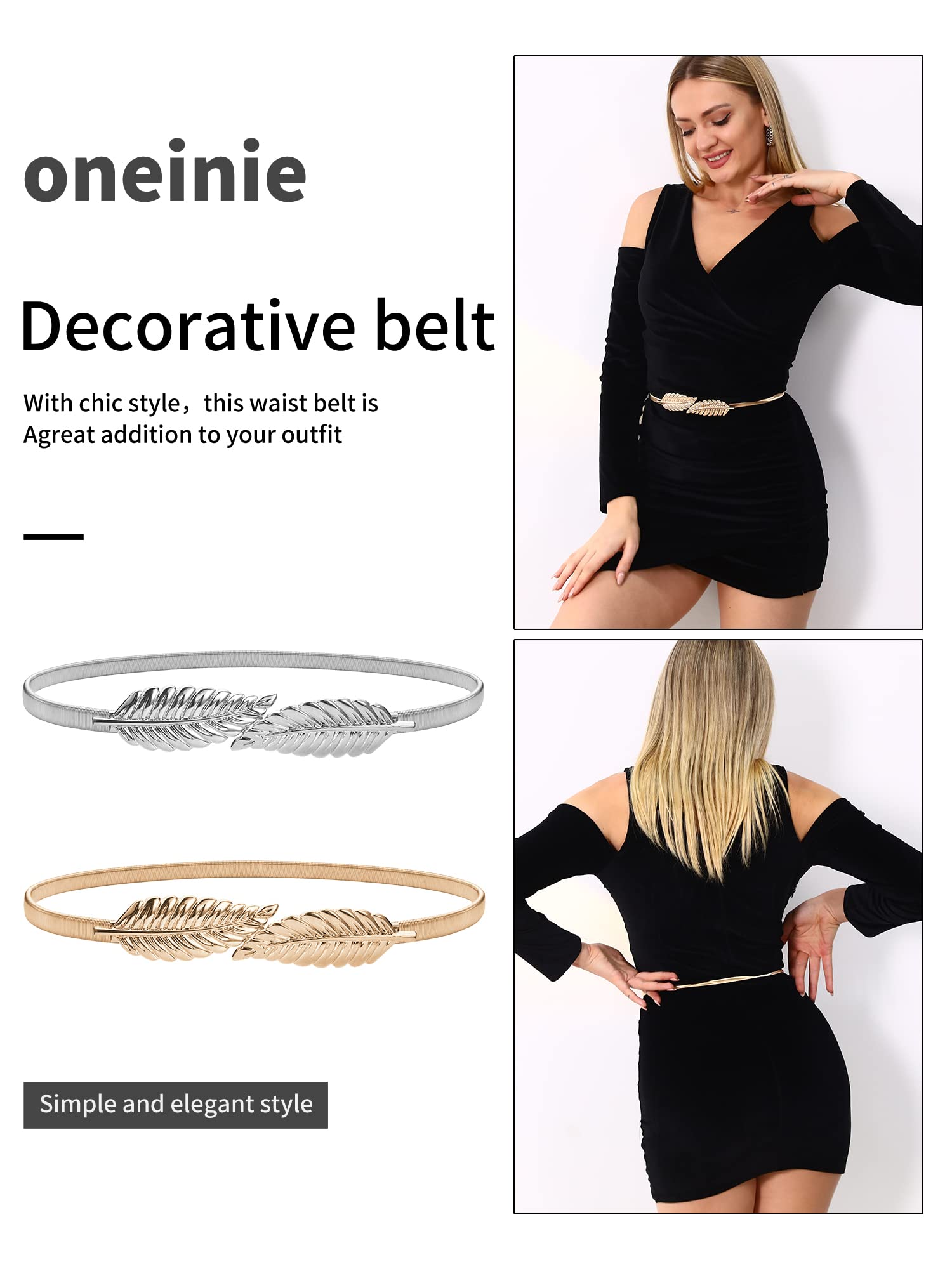 onenine Gold belt for women's dress,elastic pendant chain belt,gold chain belt, Gold & Silve (jinse shuye)