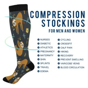 Kigai Cute Cartoon Sloth Pattern Compression Socks for Women & Men Circulation-Best for Running,Nurse,Travel,Cycling