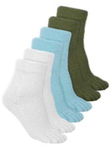 bencailor 3 pairs women toe socks fuzzy toe socks warm winter toe socks five toe socks for women men, size 5-8(green, blue, white)