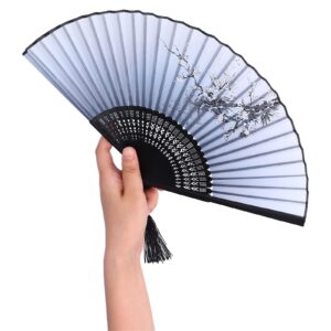 Natudeco Plum Blossom Pattern Bamboo Fan Chinese Classical Style Folding Fan Elegant Handheld Jewelry for Gifts Photography Wedding