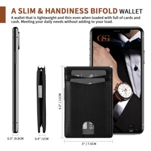 GSG Slim Wallet for Men with Money Clip, RFID Blocking Card Holder Leather Minimalist Bifold Wallet Front Pocket Wallet with Gift Box, Black