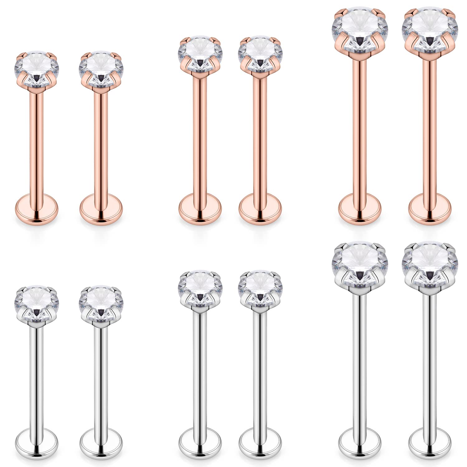 Xwnskvvz 14G Different Size Cheek Piercing Jewelry for Women Men Crystal Ashley Piercing Jewelry lip Jewelry Dimple Studs Tongue Rings with Flat Back