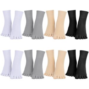 Bencailor 8 Pairs Womens Toe Socks Soft Breathable Ankle Five Toe Socks Thin Crew Finger Separator Socks for Athletic Running(Black, White, Gray, Beige,10.2 x 2.4 Inch)