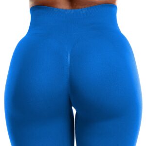 VOYJOY Athletic Workout Scrunch Leggings for Women High Waist Seamless Gym Pants Tummy Control Amplify Tights Deep Blue S