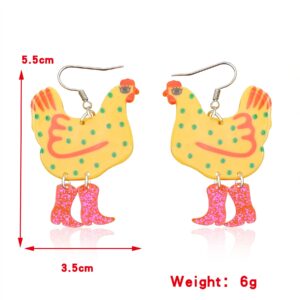 Acrylic Boot Big Chicken Earrings,Funny Colorful Boots Chicken Drop Dangle Earrings,Cock Hen Foot Chicken Earrings for Women Farm Design Lovely Gift (Yellow)