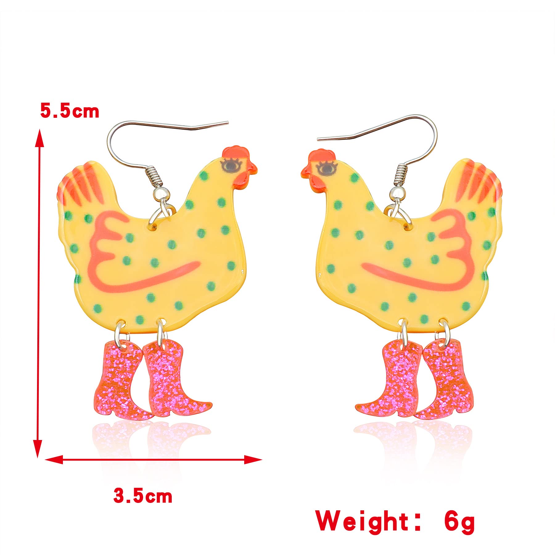 Acrylic Boot Big Chicken Earrings,Funny Colorful Boots Chicken Drop Dangle Earrings,Cock Hen Foot Chicken Earrings for Women Farm Design Lovely Gift (Yellow)