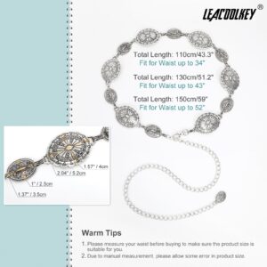 LEACOOLKEY Women Silver Western Concho Chain Belt Boho Metal Western Cowgirl Chain Belt for Dress Adjustable