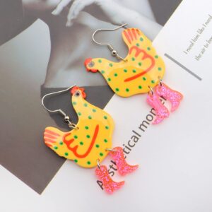 Acrylic Boot Big Chicken Earrings,Funny Colorful Boots Chicken Drop Dangle Earrings,Cock Hen Foot Chicken Earrings for Women Farm Design Lovely Gift (Yellow)