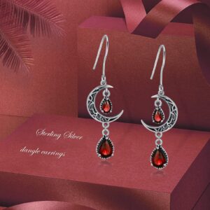 VONALA Celtic Moon Earrings 925 Sterling Silver Created Ruby Dangle Earrings for Women Red Ruby Dangling Earrings Ruby Jewelry Gifts for Women