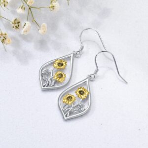 Sunflower Earrings Sterling Silver Flower Floral Dangle Dangling Drop Charm Earrings Boho Jewelry Christmas Gifts for Women