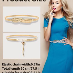 onenine Gold belt for women's dress,elastic pendant chain belt,gold chain belt, Gold & Silve (jinse shuye)