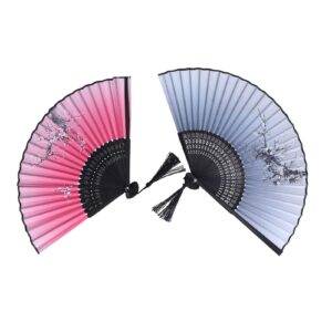 Natudeco Plum Blossom Pattern Bamboo Fan Chinese Classical Style Folding Fan Elegant Handheld Jewelry for Gifts Photography Wedding