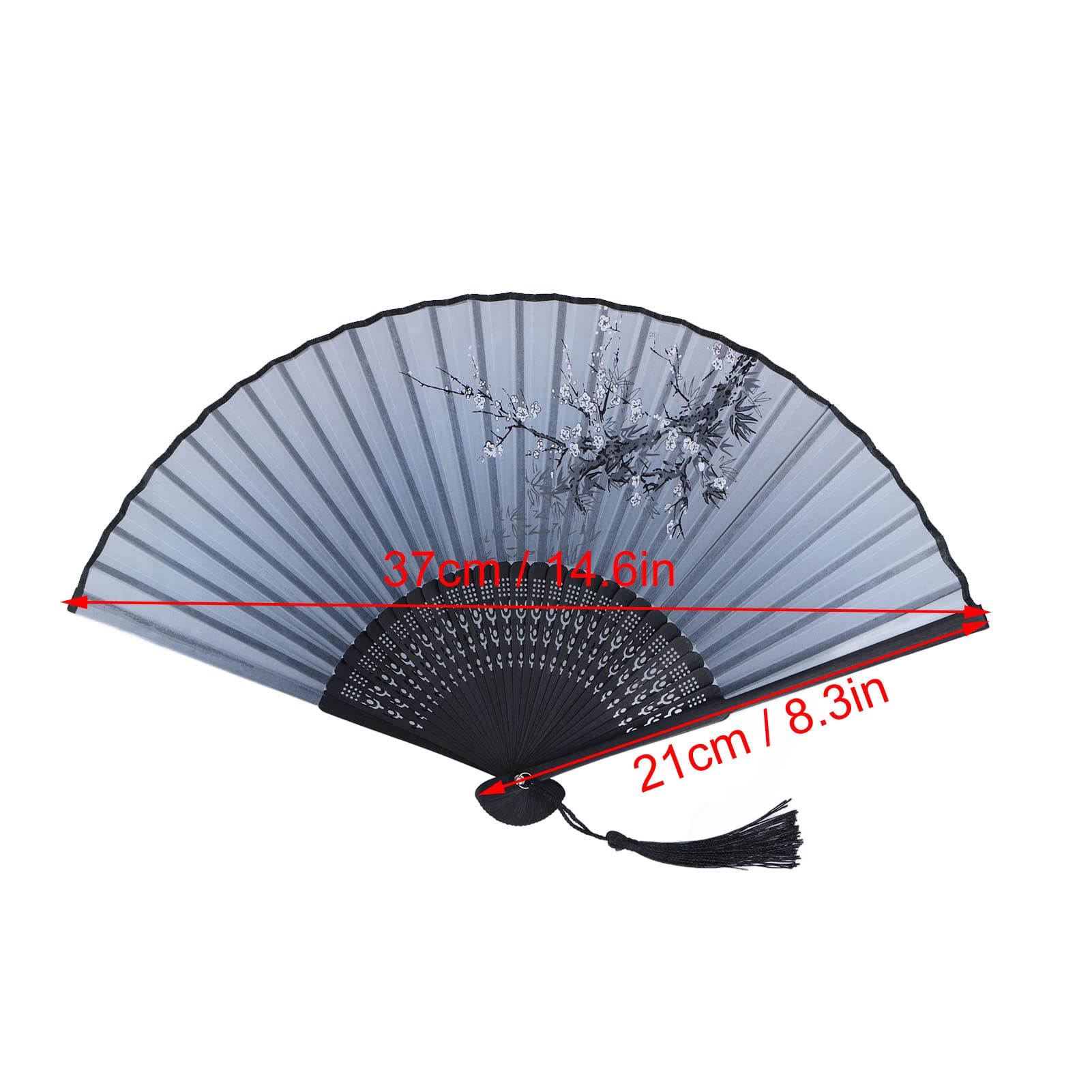 Natudeco Bamboo Fan Black Bone Plum Blossom Pattern Antique Style Chinese Folding Fan Decoration for Dance Performance Costume Accessory Gift