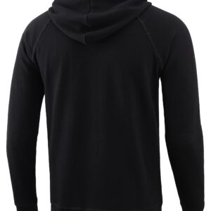 Vetemin Men's Casual Athletic Midweight Comfy Soft Fleece Active Sports Pullover Henley Hoodie Sweatshirt Black/H.Oatmeal L