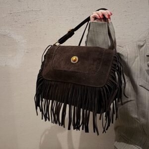 Vintage Western Cowgirl Style Fringe Crossbody Bags Country Women Hobo Hippie Grunge Tassel Faux Suede Shoulder Bags (Coffee,One Size)