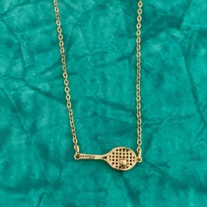 Sportybella Tennis Racket Pendant Necklace 18K Gold Tennis Jewelry Gifts for Women Tennis Lovers, Sideways Tennis Racket Charm