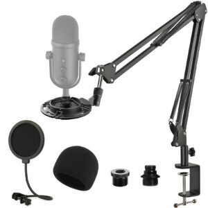 Mic Boom Arm for Razer Seiren V2 Pro, Adjustable Microphone Arm Stand with Shock Mount, Pop Filter, Foam Windscreen, Table Mount Clamp and Adapters, Great for Streaming, Gaming, Podcast