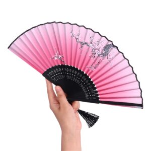 Natudeco Plum Blossom Pattern Bamboo Fan Chinese Classical Style Folding Fan Elegant Handheld Jewelry for Gifts Photography Wedding