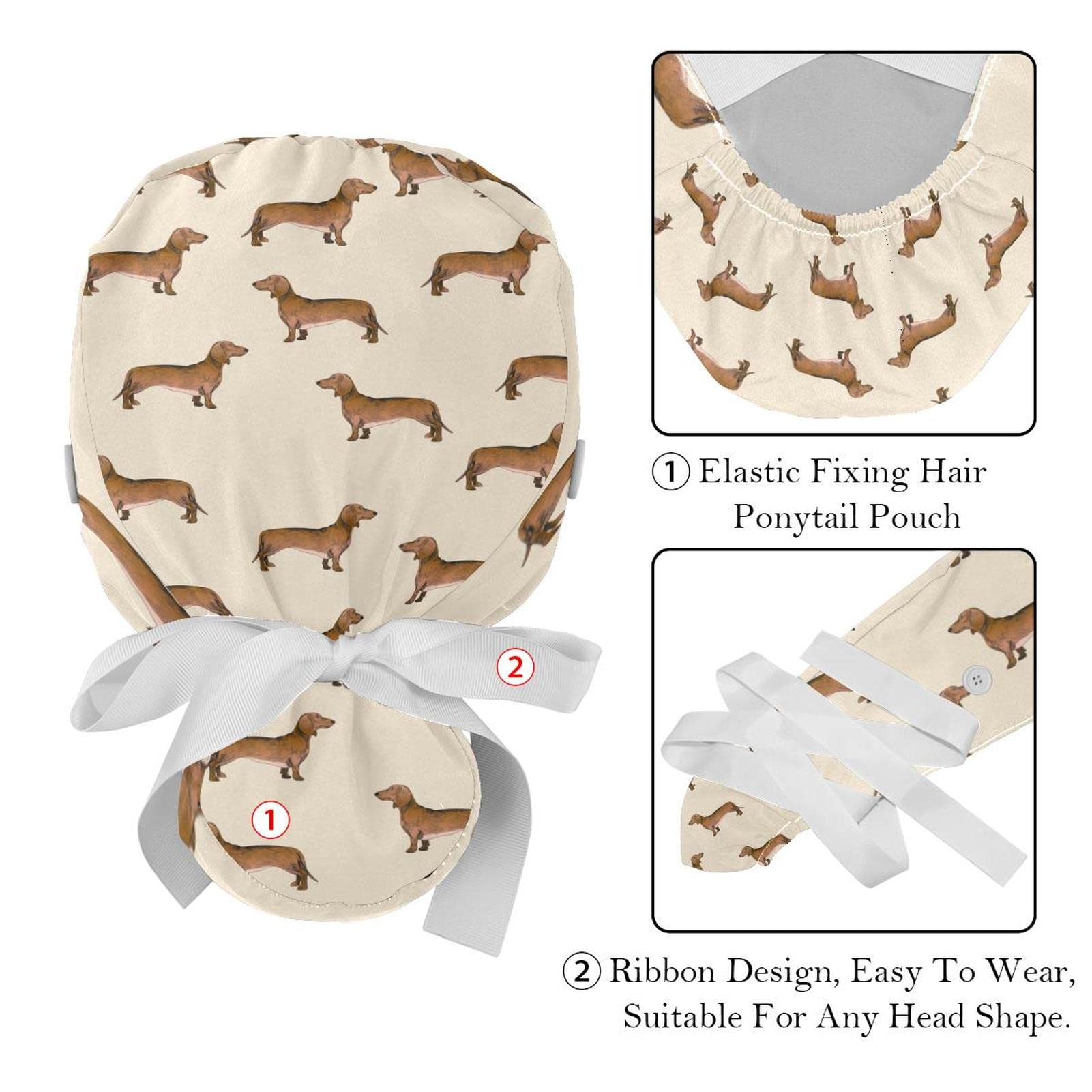 IROLSKDNFH 2 Pcs Working Cap with Button Cute Dachshund Dogs Adjustable Ponytail Pouch Hats for Women