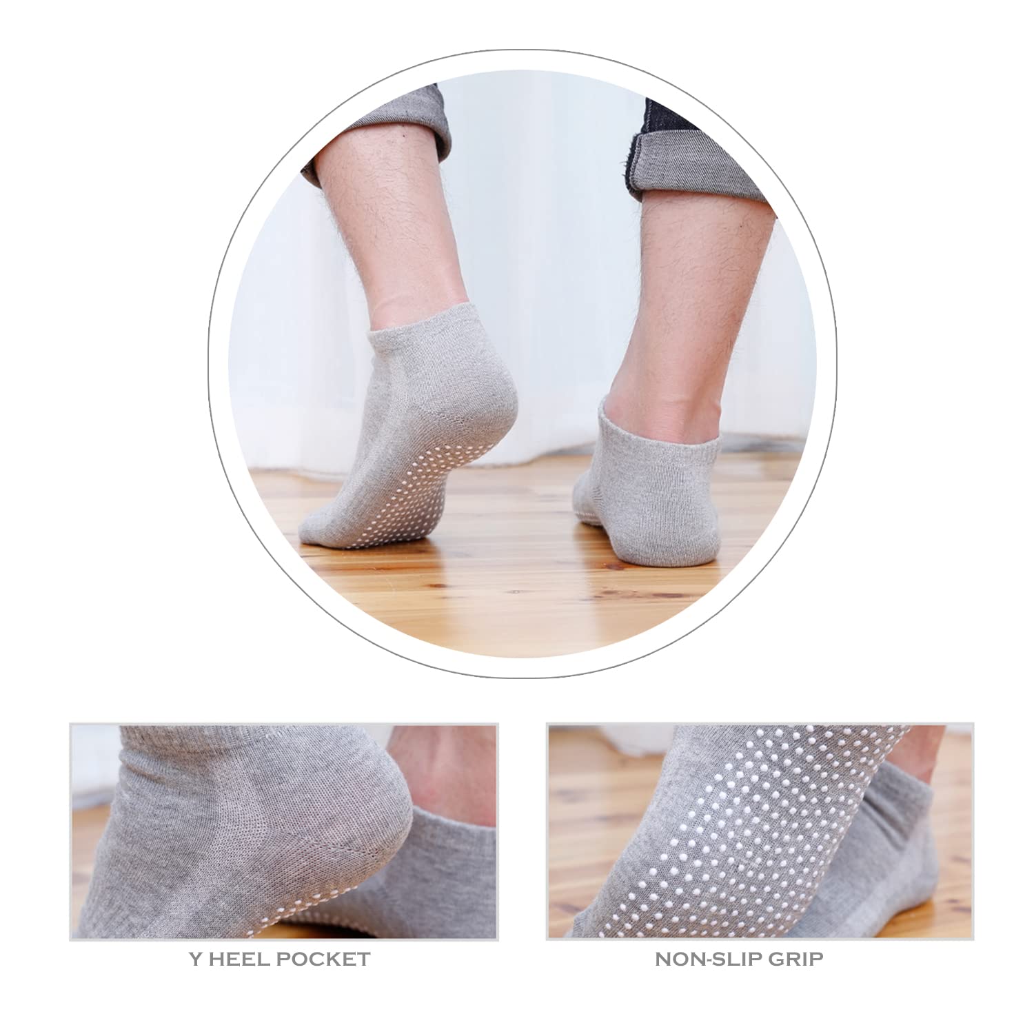 DOOVID Non Slip Socks Unisex Sports Socks with Grips Yoga Socks Low Cut Pilates Socks Cotton Sleep Socks 4 Pairs Black & Light Grey