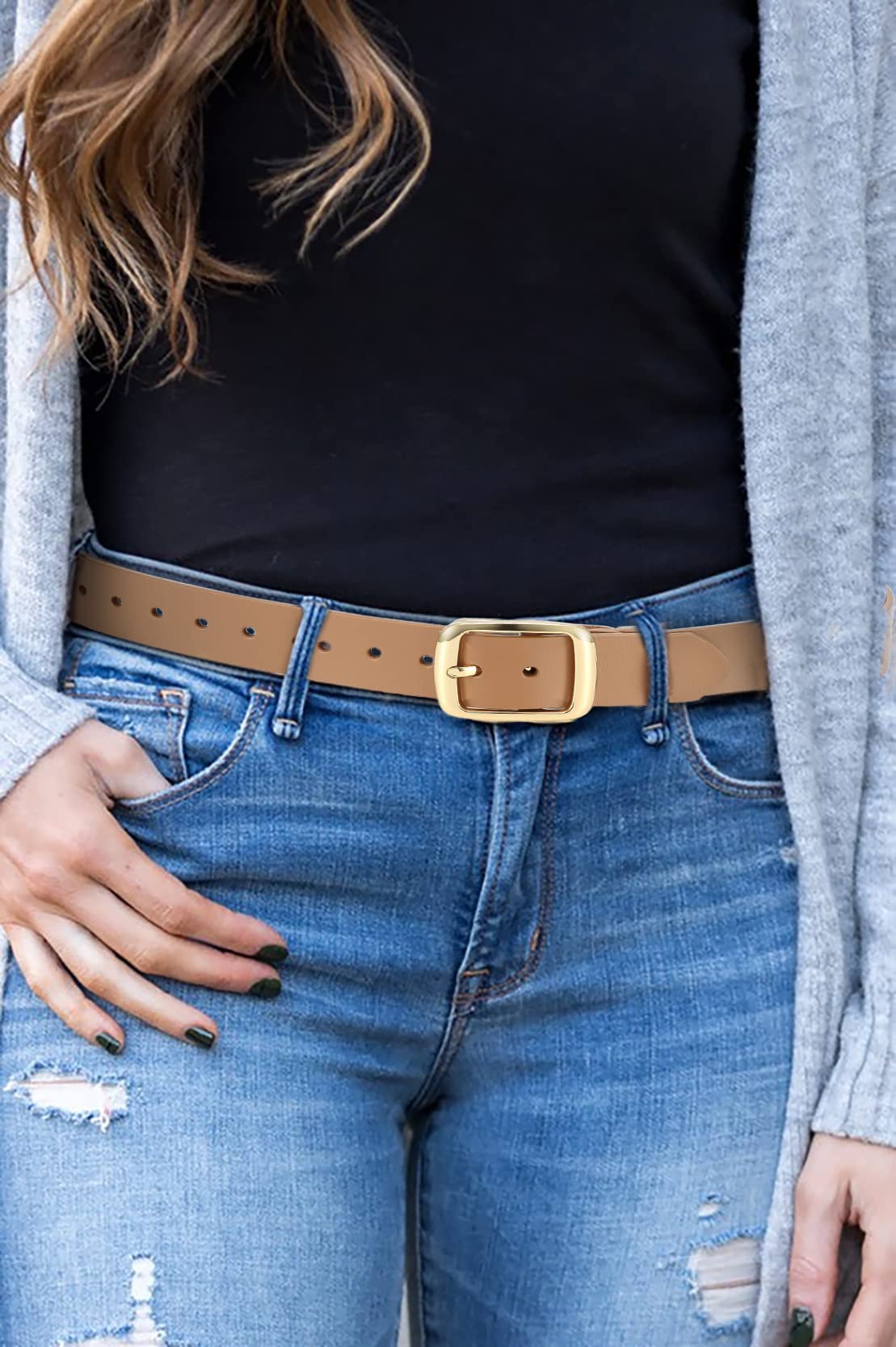 CHAOREN Womens Belts for Jeans - Brown Leather Belt Women 1.3" Width - Genuine Leather Crafted by Hand