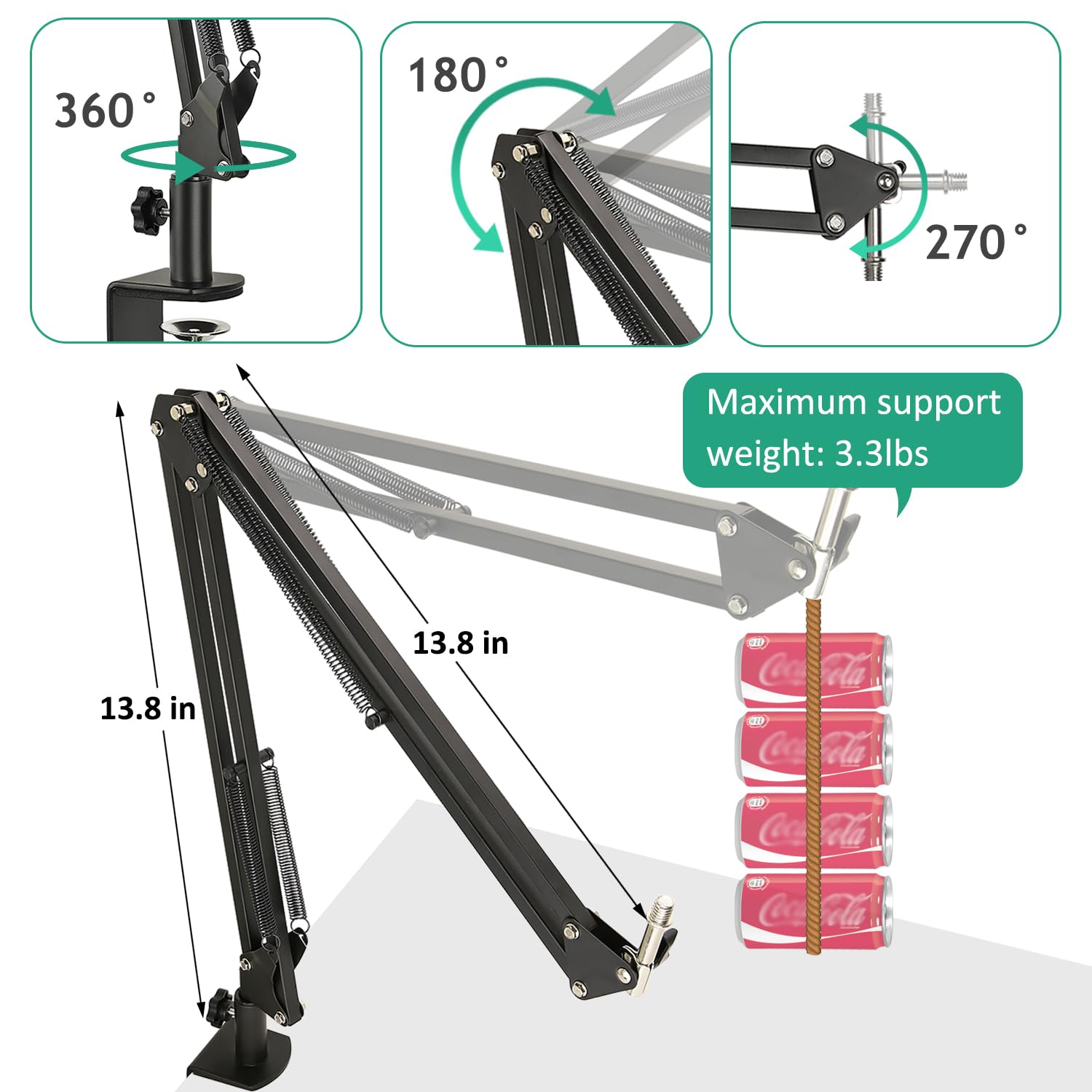 Mic Boom Arm for Razer Seiren V2 Pro, Adjustable Microphone Arm Stand with Shock Mount, Pop Filter, Foam Windscreen, Table Mount Clamp and Adapters, Great for Streaming, Gaming, Podcast