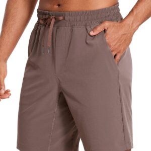 CRZ YOGA Men's Linerless Workout Shorts - 9'' Quick Dry Running Sports Athletic Gym Shorts with Pockets Brown Rock X-Large