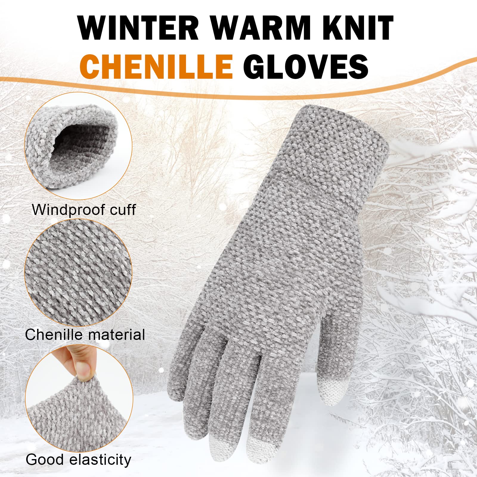 ONESING 2 Pairs Winter Gloves for Women Warm Womens Gloves with Touchscreen Fingers Knit Winter Gloves for Cold Weather