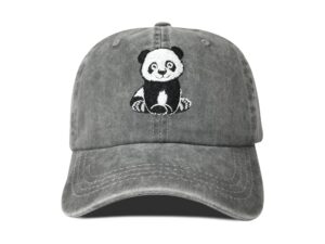 hepandy embroidered panda bear baseball hat for men women kids, washed grey embroidery snapback cap trucker hat adjustable dad hats