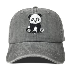 Hepandy Embroidered Panda Bear Baseball Hat for Men Women Kids, Washed Grey Embroidery Snapback Cap Trucker Hat Adjustable Dad Hats