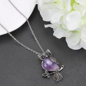 MAIBAOTA Owl Necklace for Women, Chirstmas Owl Gifts for Women, Amethyst Necklace, Natural Crystal Owl Jewelry