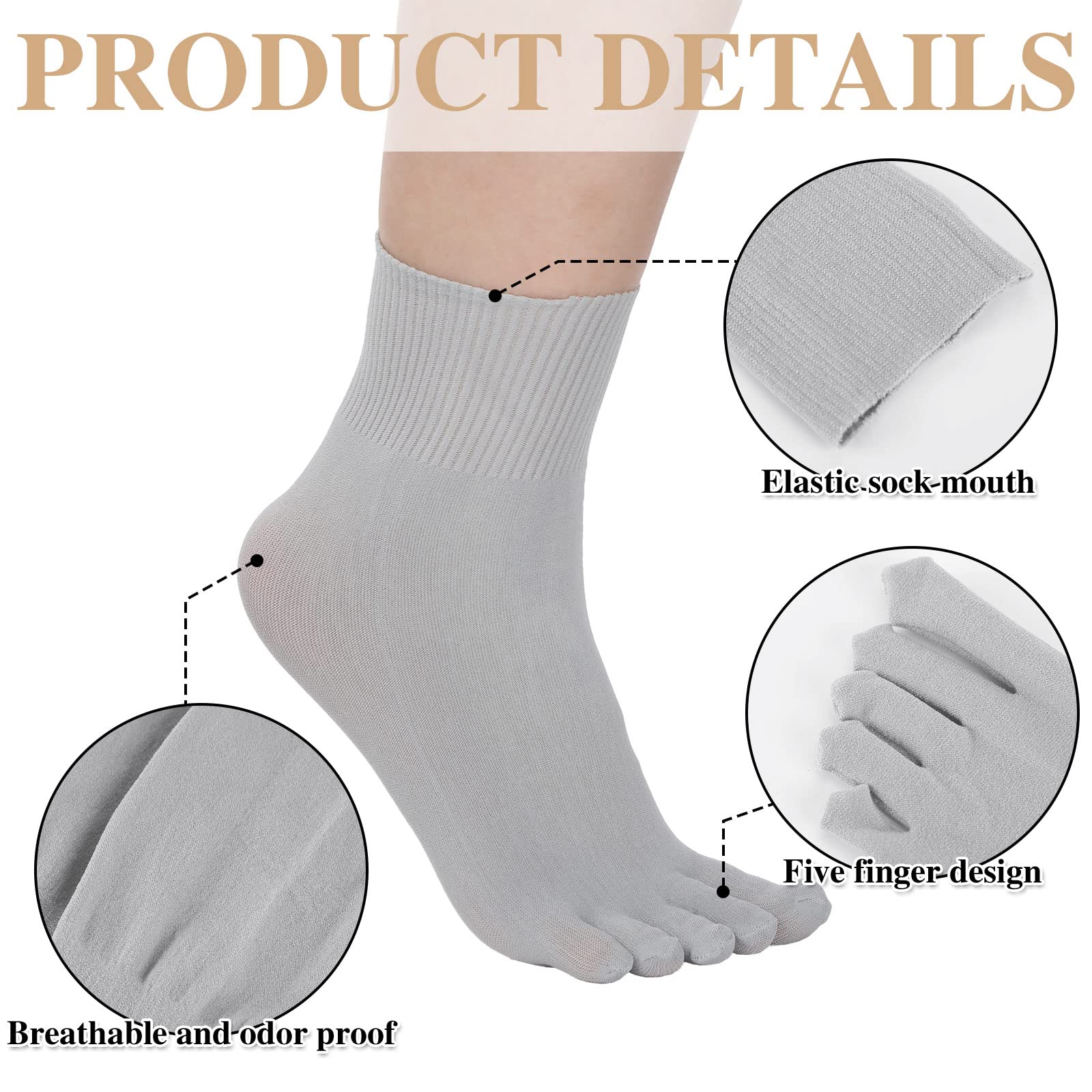 Bencailor 8 Pairs Womens Toe Socks Soft Breathable Ankle Five Toe Socks Thin Crew Finger Separator Socks for Athletic Running(Black, White, Gray, Beige,10.2 x 2.4 Inch)