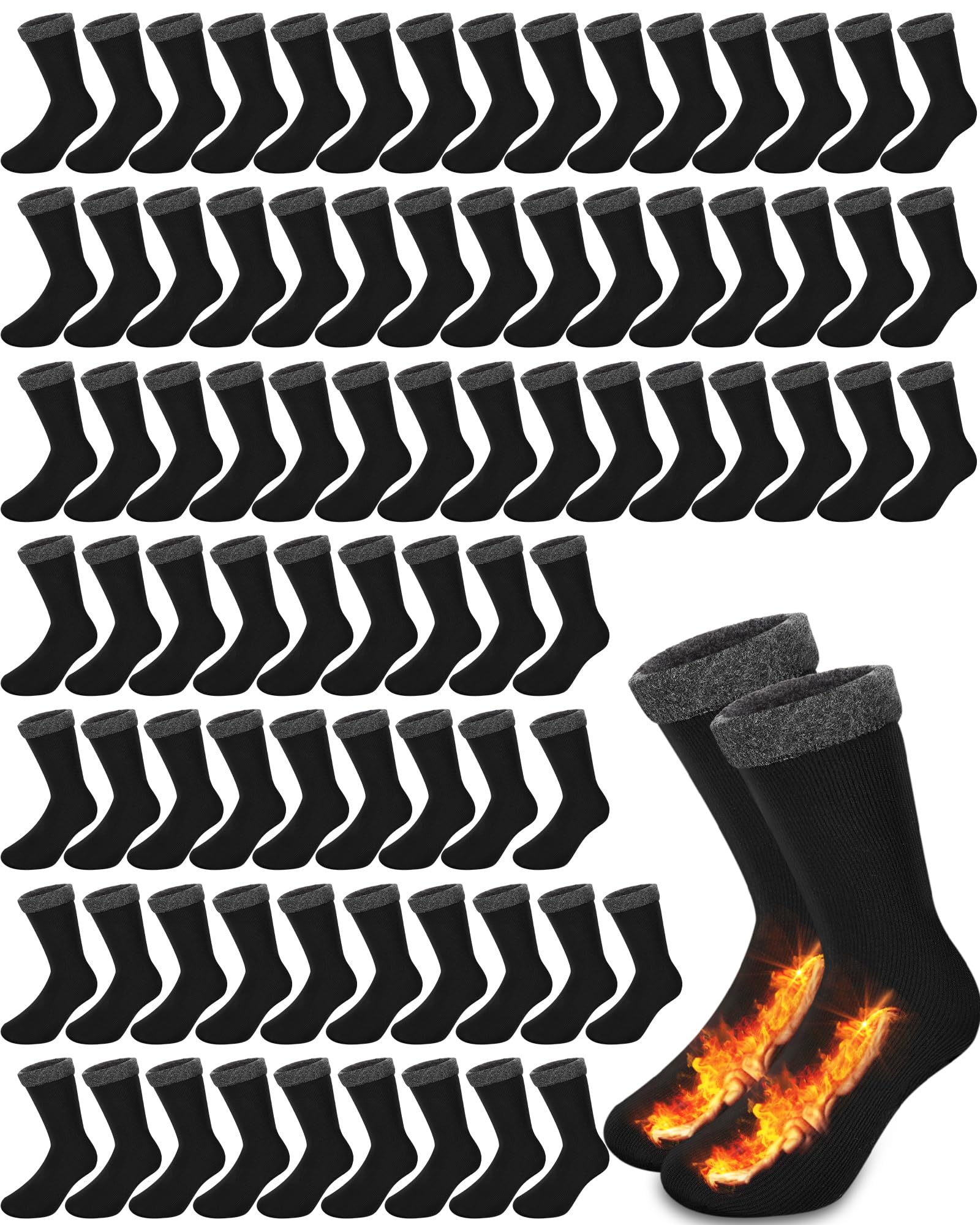 72 Pairs Thermal Socks Bulk Socks Thick Winter Socks Unisex One Size Socks for Men Women Homeless Care Package (Black,Medium)