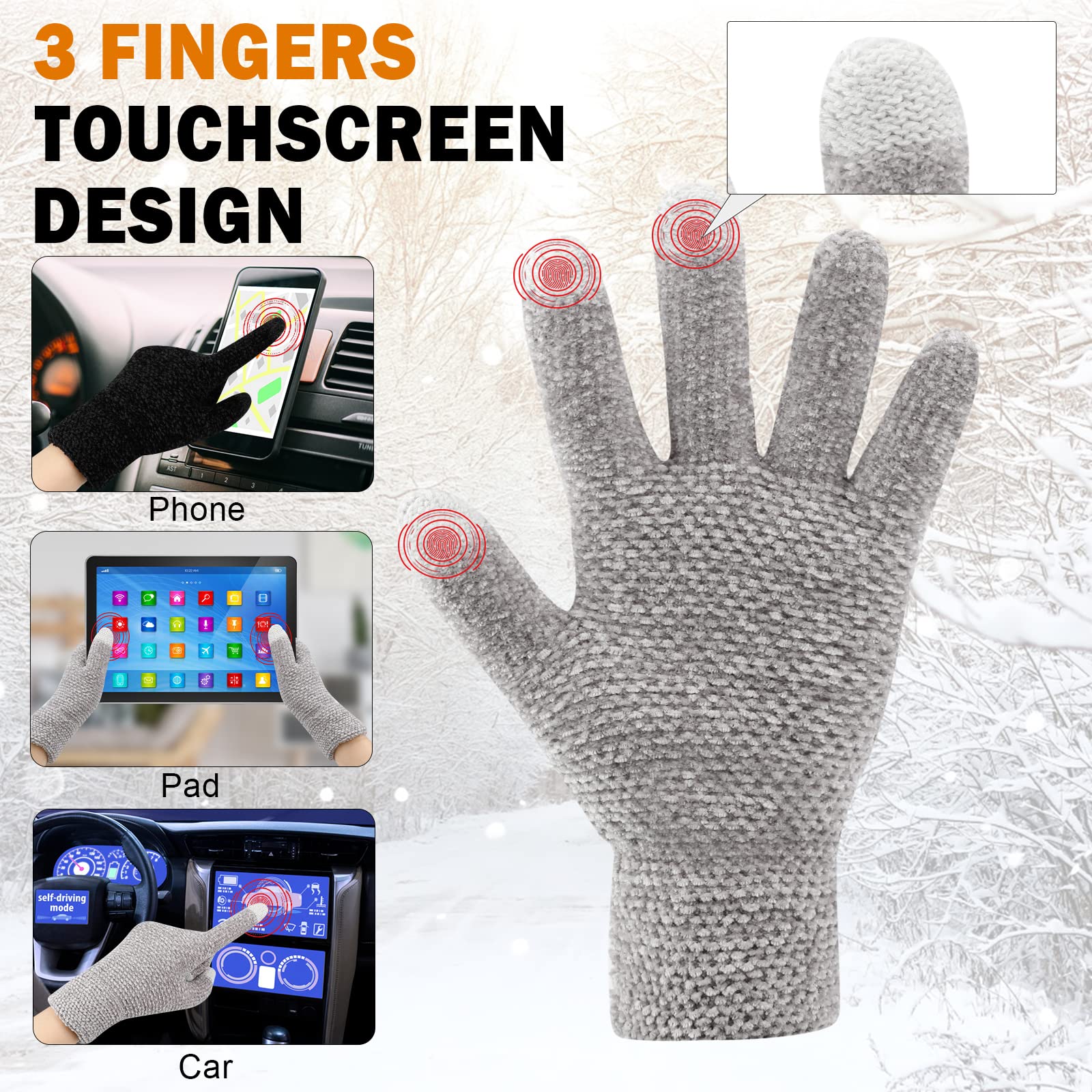 ONESING 2 Pairs Winter Gloves for Women Warm Womens Gloves with Touchscreen Fingers Knit Winter Gloves for Cold Weather