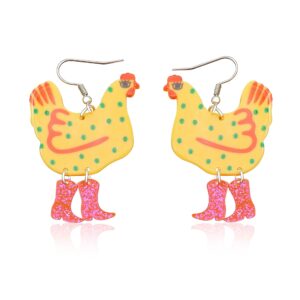 acrylic boot big chicken earrings,funny colorful boots chicken drop dangle earrings,cock hen foot chicken earrings for women farm design lovely gift (yellow)