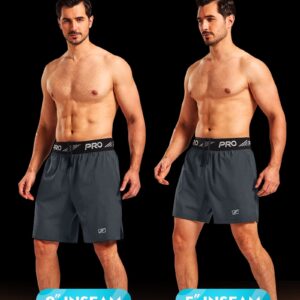 ACESHIP 2 Pack Workout Running Shorts Quick Dry Athletic Shorts 5" and 9" Lightweight Gym Shorts with Zipper Pockets Gray